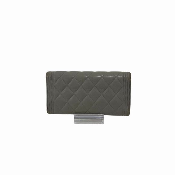 Chanel Boy Continental Flap Wallet Grey Quilted Caviar Leather - Picture 2 of 3